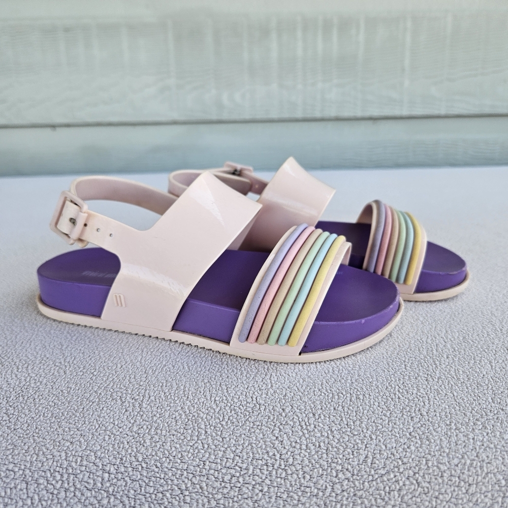 Mini Melissa Panama Slingback Buckle Sandal Girl SZ 13 Pink Pastel Rainbow